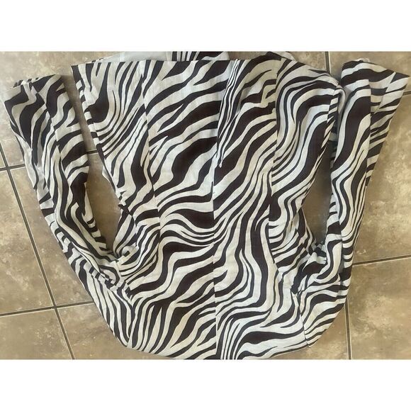 ASOS S Linen Blend Animal Print Double Breasted Jacket Blazer Lined Shoulder Pad - Picture 8 of 8